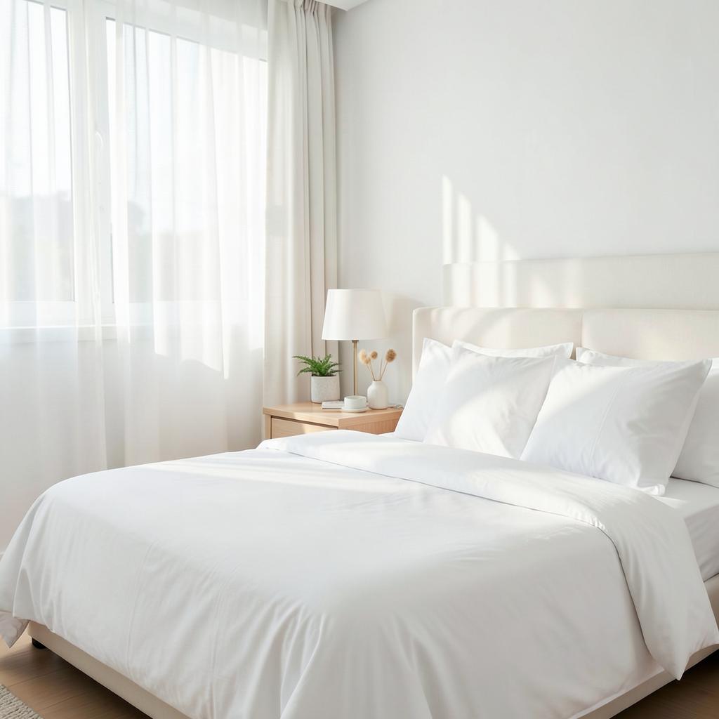 Clean bedroom with crisp white linens